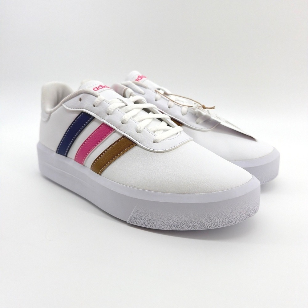 Adidas Court Platform Shoes Womens 9.5 White Multi Stripe Skateboarding HP9429